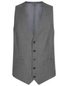 Wool Light Grey Adjustable Fit Sharkskin Travel Suit Waistcoat