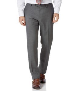 Charles Tyrwhitt - Wool light grey slim fit sharkskin travel suit trousers