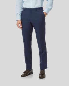 Wool Mini Grid Suit Trousers - Mid Blue