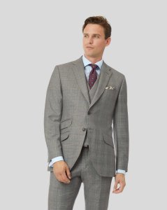 Wool Prince Of Wales British Luxury Suit Jacket - Grey
