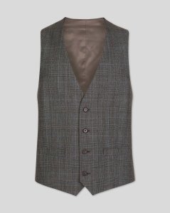 Wool Prince Of Wales Check Business Suit Waistcoat - Grey