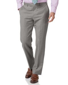 Wool Silver Classic Fit Italian Suit Trousers