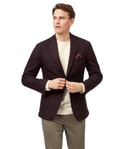 Charles Tyrwhitt - Wool slim fit aubergine stretch herringbone modern unlined jacket