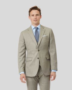 Wool Textured Suit Jacket - Stone