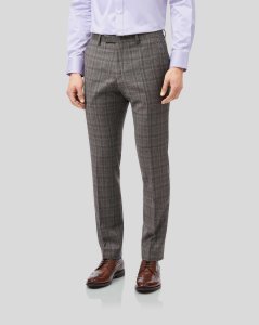 Wool Top Drawer Prince Of Wales Check Suit Trousers - Grey