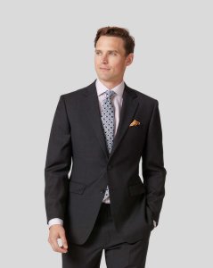 Wool Twill Business Suit Jacket - Charcoal