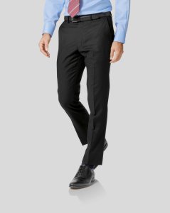 Wool Twill Business Suit Trousers - Black