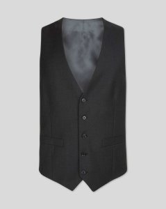 Wool Twill Business Suit Waistcoat - Charcoal