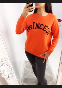 Fallon "Princess" Slogan Knitted Jumper - Orange
