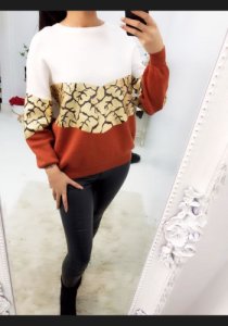 Kendall Sequin Two Tone Knitted Jumper - Rust