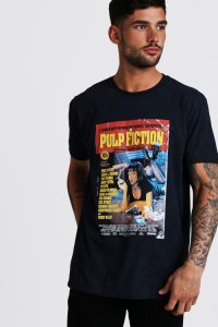Mens Black Pulp Fiction Oversized Washed License Tee, Black