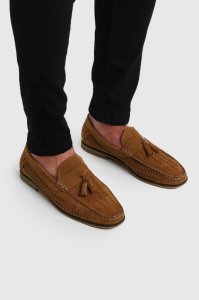 Mens Brown Faux Suede Woven Loafer, Brown