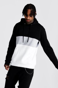Mens Grey Colour Block Over The Head Hoodie, Grey