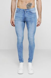 Mens Grey Spray On Skinny Jeans In Washed Blue, Grey