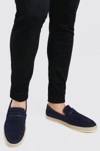 Boohooman - Mens navy faux suede woven braided loafer, navy