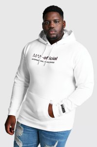 Mens White Big And Tall MAN Official Woven Badge Hoodie, White