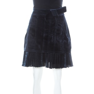 3.1 Phillip Lim Blue Velvet & Lurex Pleated Hem Short Skirt S