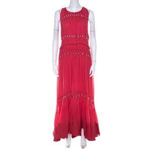 3.1 Phillip Lim Pink Silk Eyelet Embroidered Pintucked Flared Evening Gown S