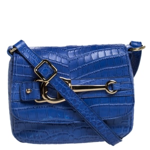 Aigner Blue Croc Embossed Leather Crossbody Bag