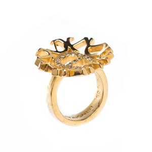Aigner Crystal Gold Tone Cocktail Ring Size 52