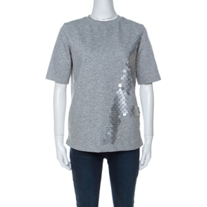 Akris Grey Stretch Jersey Sequin Embellished Crew Neck T-shirt S