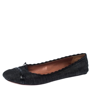 Alaia Black Denim And Leather Bow Ballet Flats Size 41