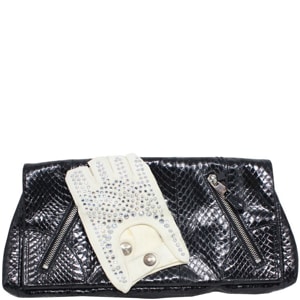 Alexander McQueen Black Snake skin Leather Clutch Bag With Detachable Glove