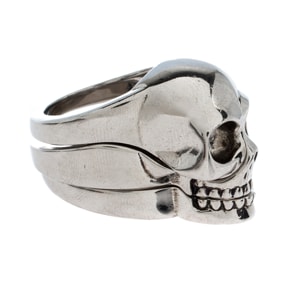 Alexander McQueen Silver Tone Divided Skull Ring Size EU 61