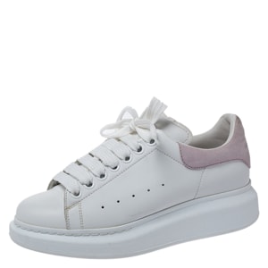 Alexander McQueen White Leather And Pink Suede Platform Sneakers Size 37