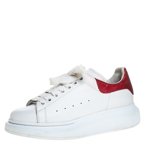 Alexander McQueen White/Red Leather Larry Low Top Sneakers Size 38