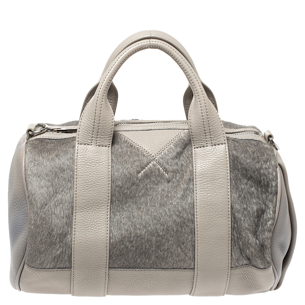 Alexander Wang Grey Calfhair and Leather Rocco Duffel Bag
