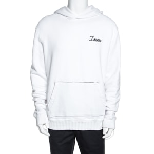 Amiri White Lovers Embroidered Cotton Hooded Sweatshirt L