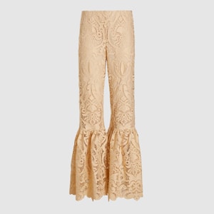 ANNA SUI Cream Baroque Lace Flared Trousers Size XS
