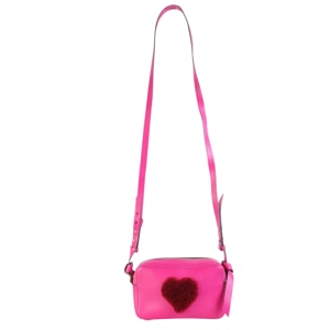 Anya Hindmarch Fuschia Pink Leather Fur Heart Crossbody Bag