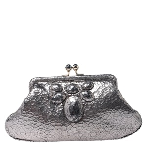 Anya Hindmarch Silver Crackled Leather Knot Clutch