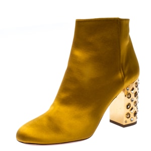 Aquazzura Yellow Satin Party Embellished Heel Ankle Booties Size 36.5