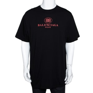Balenciaga Black BB Balenciaga Mode Print Cotton T-Shirt M