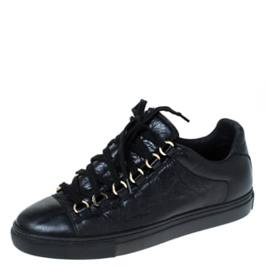 Balenciaga Black Crinkled Leather Arena Low Cut Sneakers Size 37