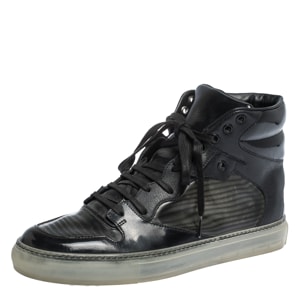 Balenciaga Black Leather and PVC Patchwork High Top Sneakers Size 41