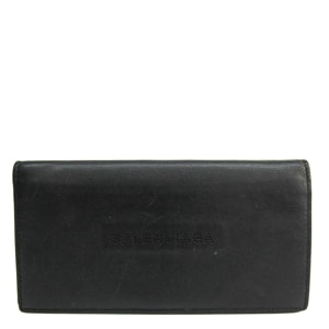 Balenciaga Black Leather Punching Logo Long Wallet