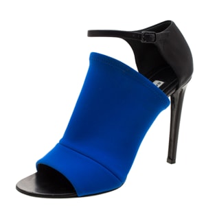 Balenciaga Blue Fabric And Black Leather Neoprone Peep-Toe Ankle Strap Pumps Size 39.5