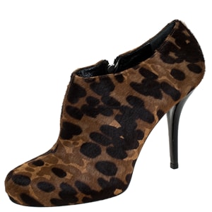 Balenciaga Brown/Black Leopard Print Calfhair Zip Booties Size 39
