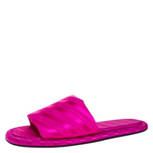 Balenciaga Pink Jacquard Fabric Hotel Flat Slide Sandals Size 38