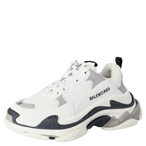 Balenciaga White/Black Leather and Mesh Triple S Platform Sneakers Size 37