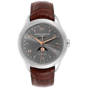 Baume & Mercier Grey Stainless Steel and Leather Clifton 10213 Men's Wristwatch 43MM