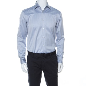Boss By Hugo Boss Blue and White Woven Cotton Gerald Shirt M