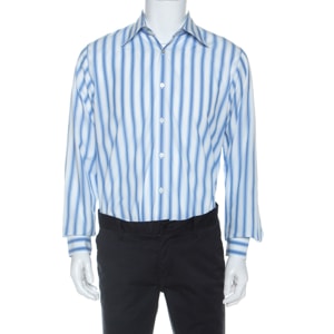 Boss By Hugo Boss Blue Striped Cotton Long Sleeve Shirt L