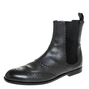 Bottega Veneta Black Brogue Leather And Elastic Slip On Boots Size 38.5