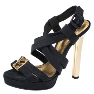 Bottega Veneta Black Fabric And Gold Intrecciato Trim Criss Cross Platform Sandals Size 38