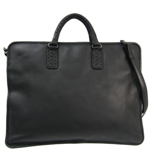 Bottega Veneta Black Leather And Intrecciato Handle Briefcase